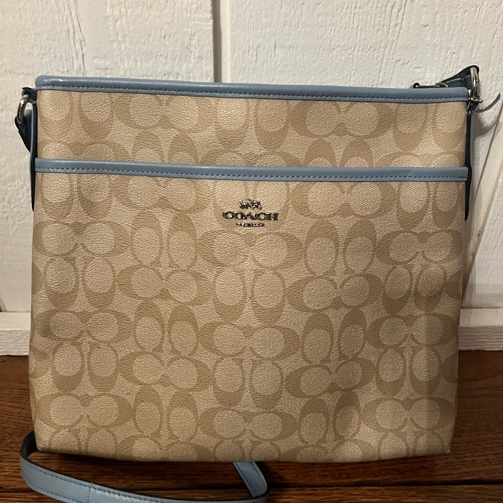 Coach Beige and Light Blue Crossbody Bag